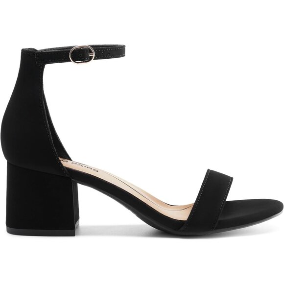 Dream Pairs Women's Black Nubuck Chunky Block Heel Ankle Strap Sandals Shoes - Picture 2 of 8